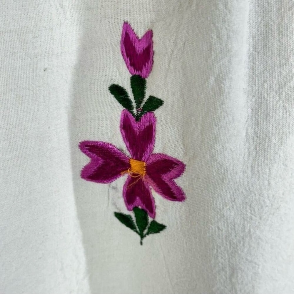 Boho Mexican Embroidered Dress 5 Floral Cottagecore Festival Sleeveless Hamdmade - Picture 6 of 8
